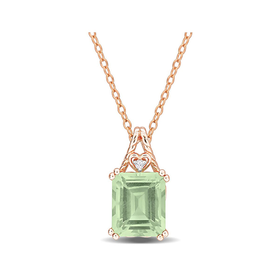5.50 Carat (ctw) Green Quartz Pendant Necklace in Rose Pink Plated Sterling Silver with Chain Image 1