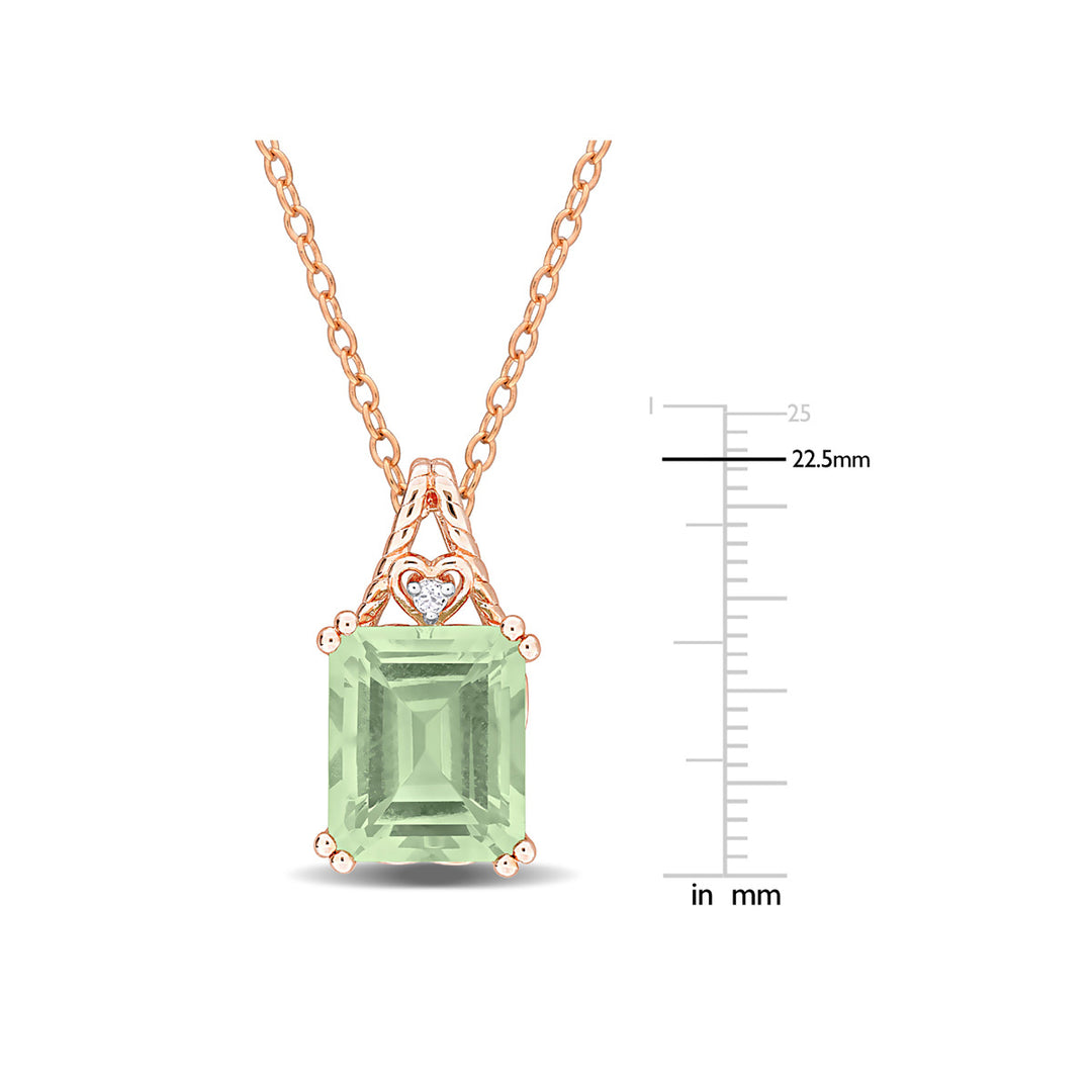 5.50 Carat (ctw) Green Quartz Pendant Necklace in Rose Pink Plated Sterling Silver with Chain Image 2