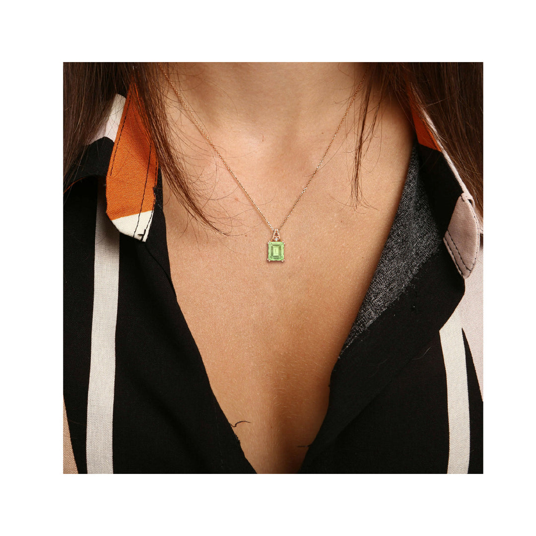 5.50 Carat (ctw) Green Quartz Pendant Necklace in Rose Pink Plated Sterling Silver with Chain Image 3