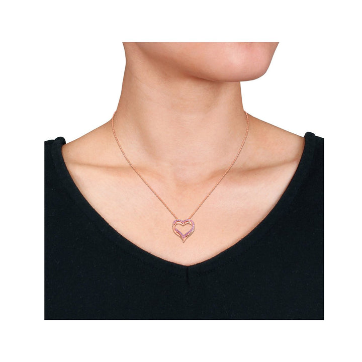 1/2 Carat (ctw) Lab-Created Pink Sapphire Pendant Necklace in Rose Sterling Silver with Chain Image 2