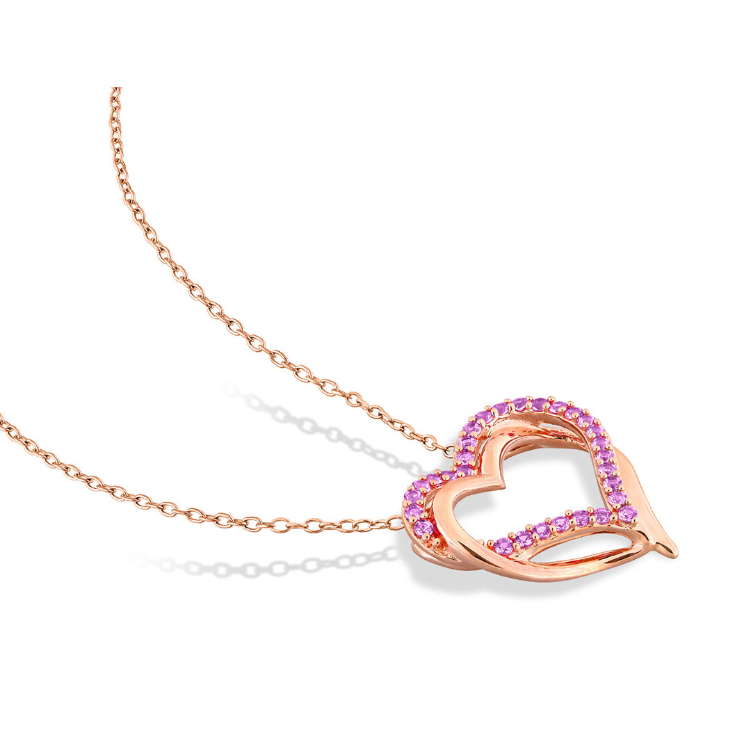 1/2 Carat (ctw) Lab-Created Pink Sapphire Pendant Necklace in Rose Sterling Silver with Chain Image 4