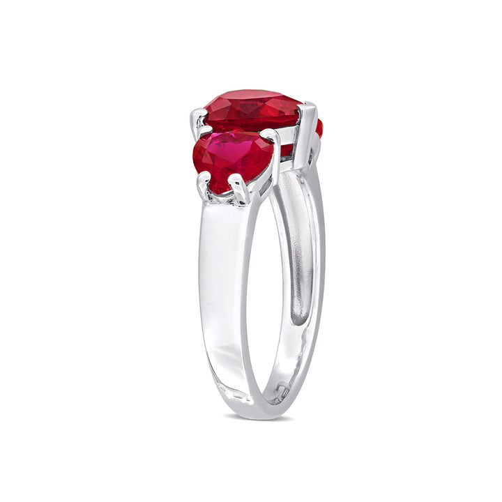 4.86 Carat (ctw) Lab-Created Three Stone Ruby Heart Ring in Sterling Silver Image 2