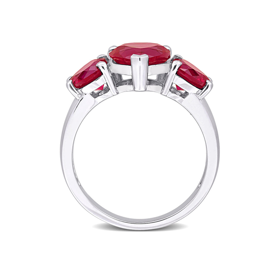 4.86 Carat (ctw) Lab-Created Three Stone Ruby Heart Ring in Sterling Silver Image 4