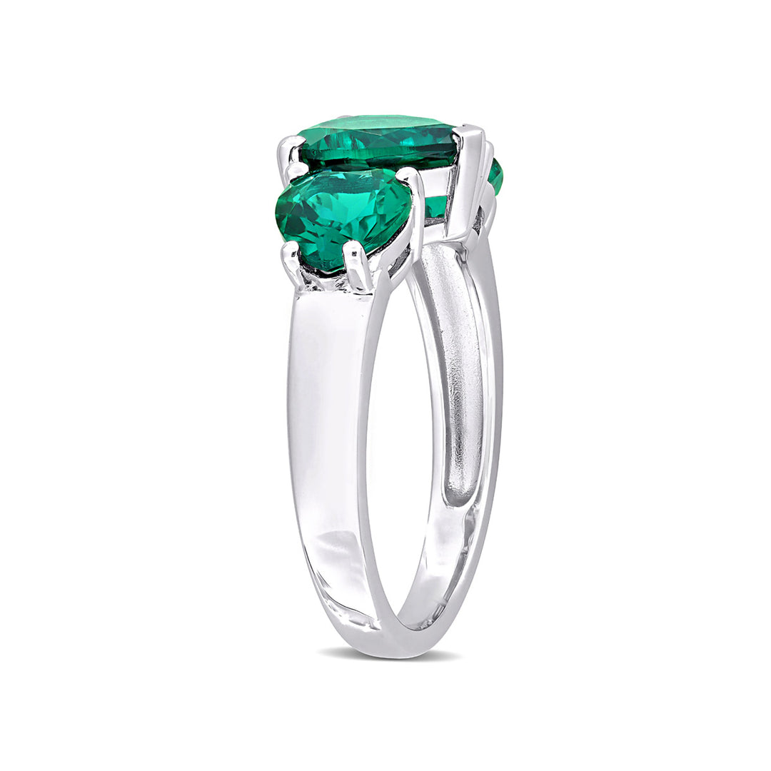 3.00 Carat (ctw) Lab-Created Three Stone Emerald Heart Ring in Sterling Silver Image 2