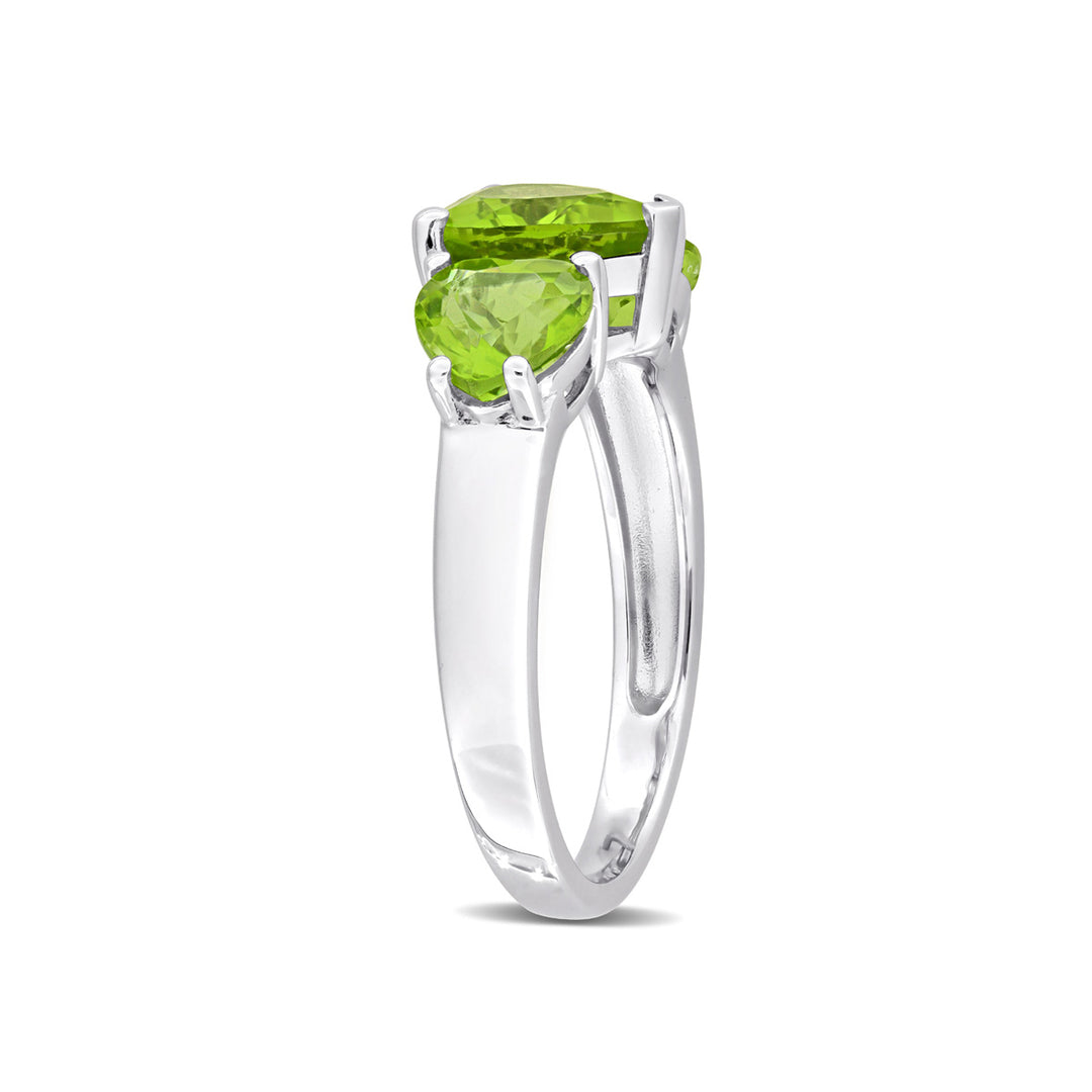 3.35 Carat (ctw) Lab-Created Three Stone Peridot Heart Ring in Sterling Silver Image 2