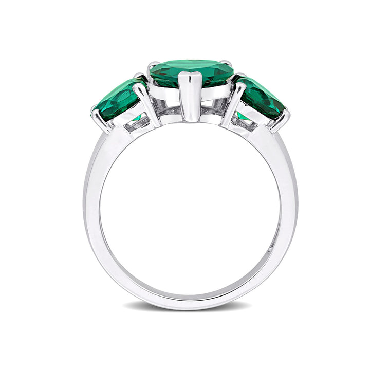 3.00 Carat (ctw) Lab-Created Three Stone Emerald Heart Ring in Sterling Silver Image 4