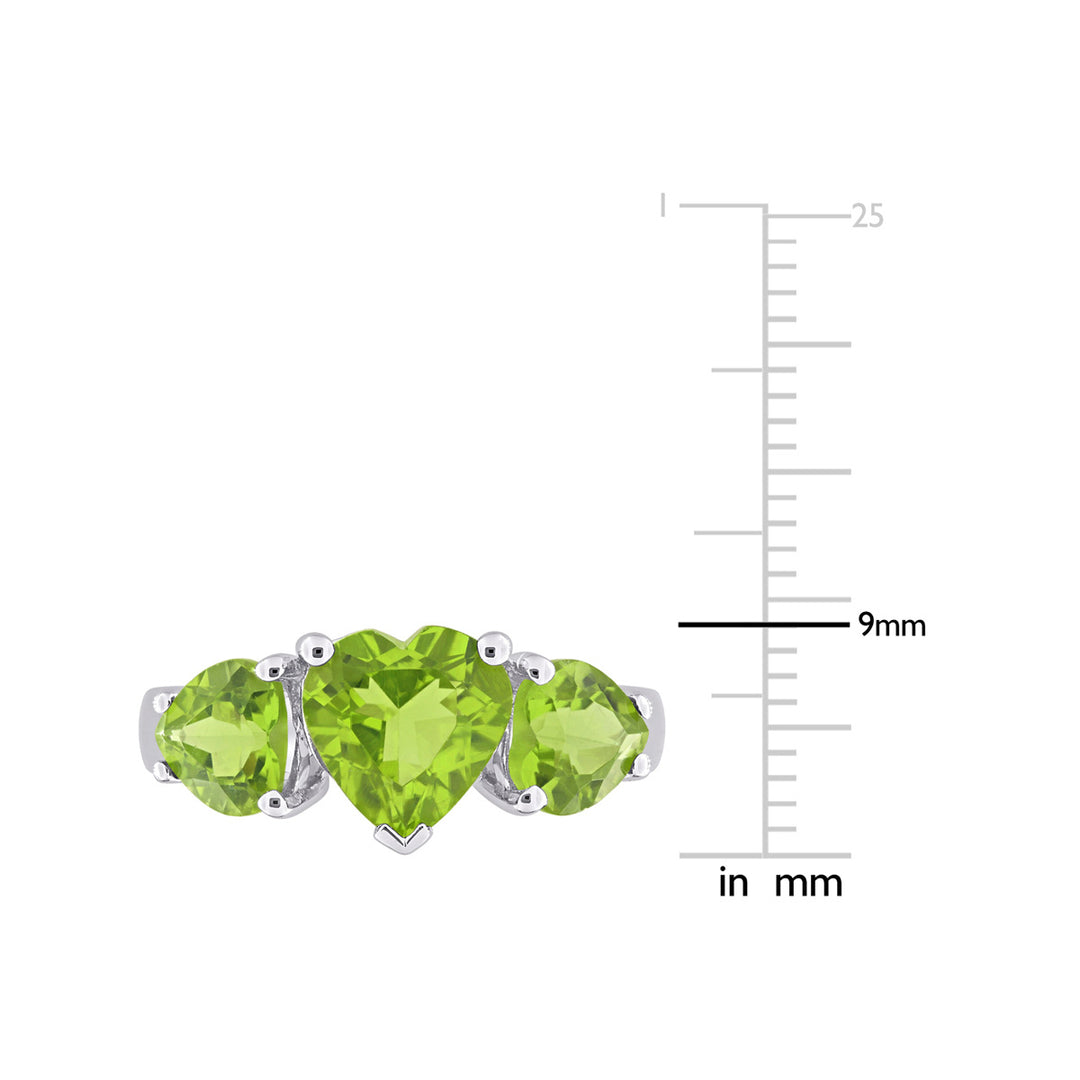 3.35 Carat (ctw) Lab-Created Three Stone Peridot Heart Ring in Sterling Silver Image 3