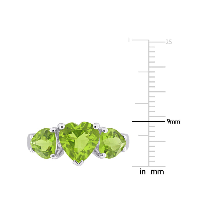 3.35 Carat (ctw) Lab-Created Three Stone Peridot Heart Ring in Sterling Silver Image 3