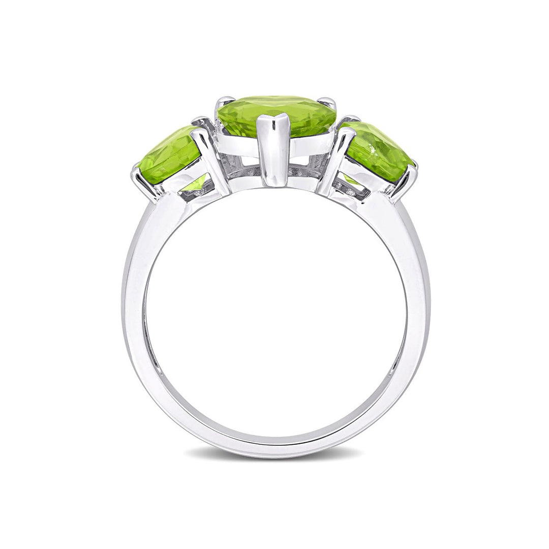 3.35 Carat (ctw) Lab-Created Three Stone Peridot Heart Ring in Sterling Silver Image 4