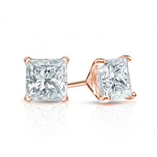 Paris Jewelry 14k Rose Gold 3/4Ct Created Diamond Princess Stud Earrings Image 1