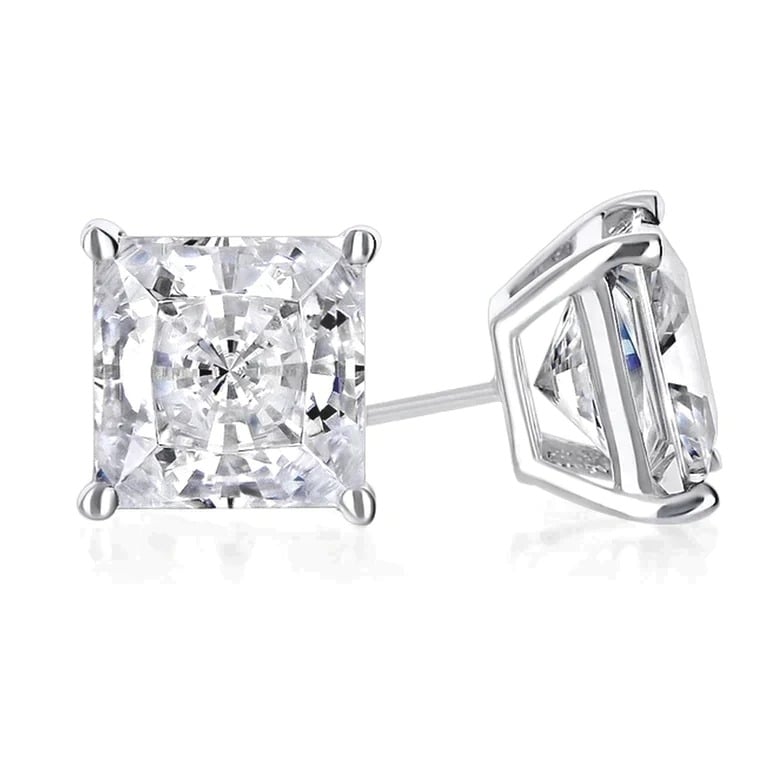 Paris Jewelry 14k White Gold 1/2Ct Princess Created White Diamond Stud Earrings Image 1