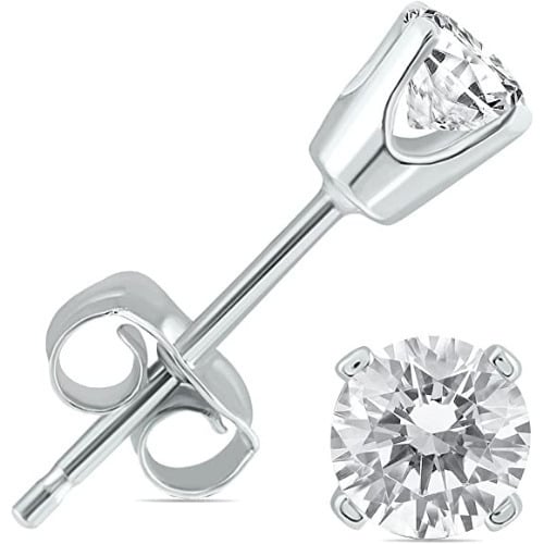 Paris Jewelry 14k White Gold 1/2Ct Round Created White Diamond Stud Earrings Image 1