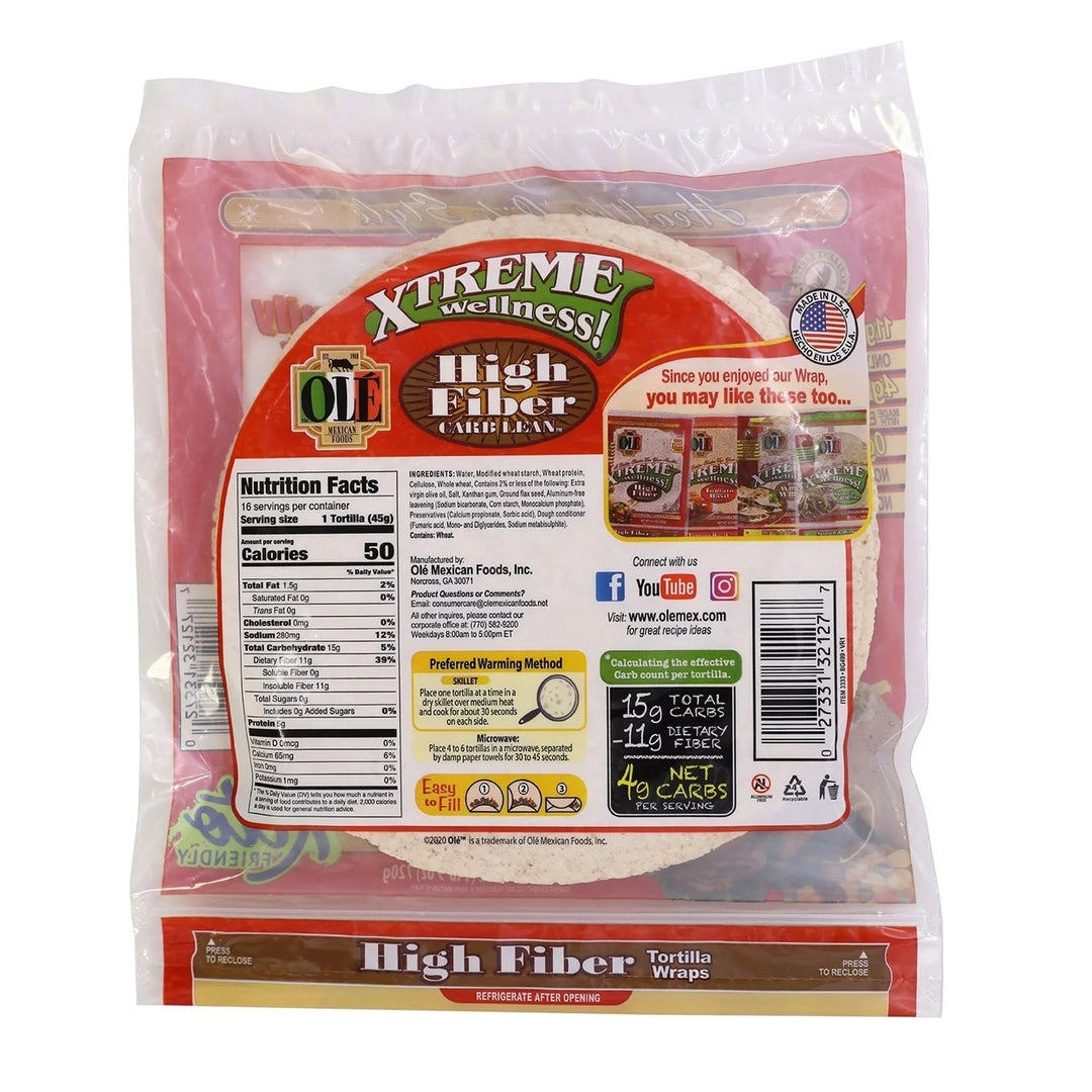 Ole Xtreme Wellness High Fiber Low Carb Tortilla WrapsTwin Pack (16 Count) Image 2