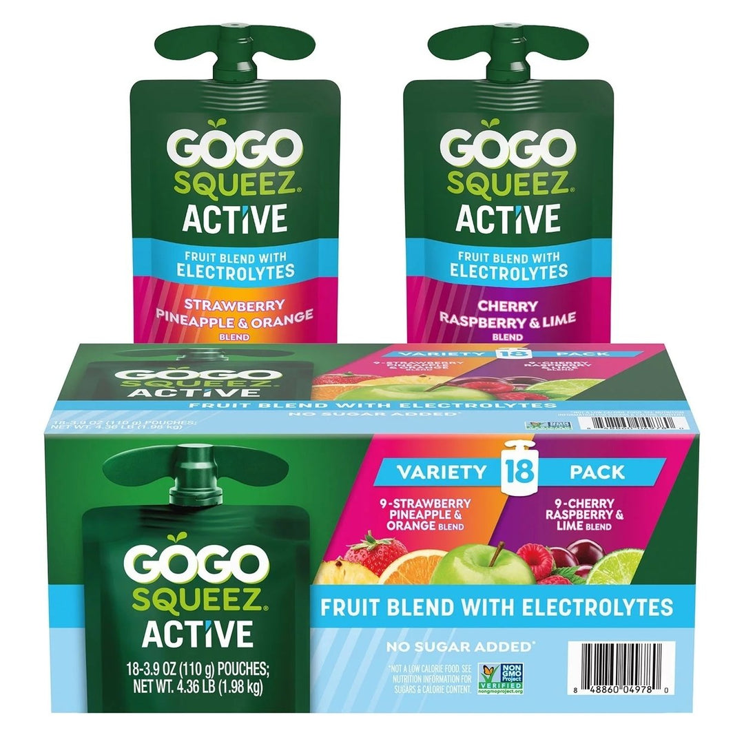 GoGo squeeZ Active Fruit Blend w/ Electrolytes Variety Pack 3.9 Ounce (18 Pack) Image 1