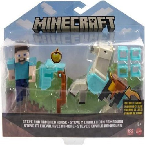 Mattel Minecraft Steve and Armored Horse Figures 2pc Image 1