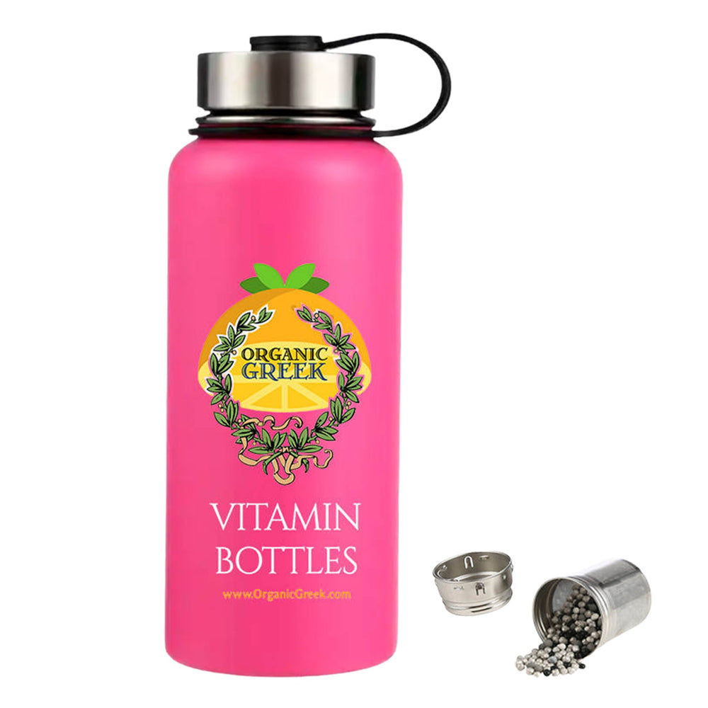 Organic Greek Water Bottle 800mL Pink Stainless Steel Hydrogen Alkaline Filter Image 2