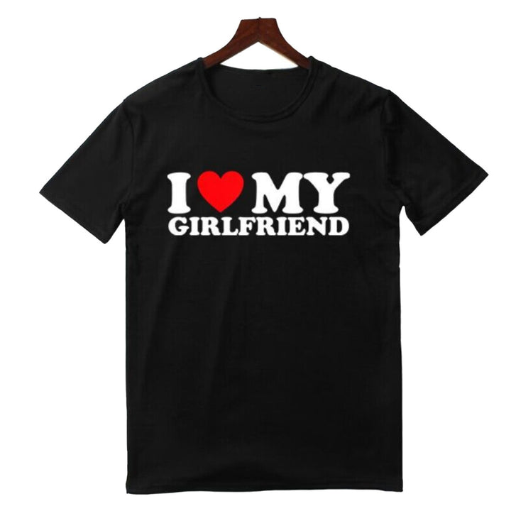 Lover Tee Tops I Love My Girlfriend I Love My Boyfriend Letter Print T-shirt O-neck Short Sleeve Loose Fit Couple Tops Image 2