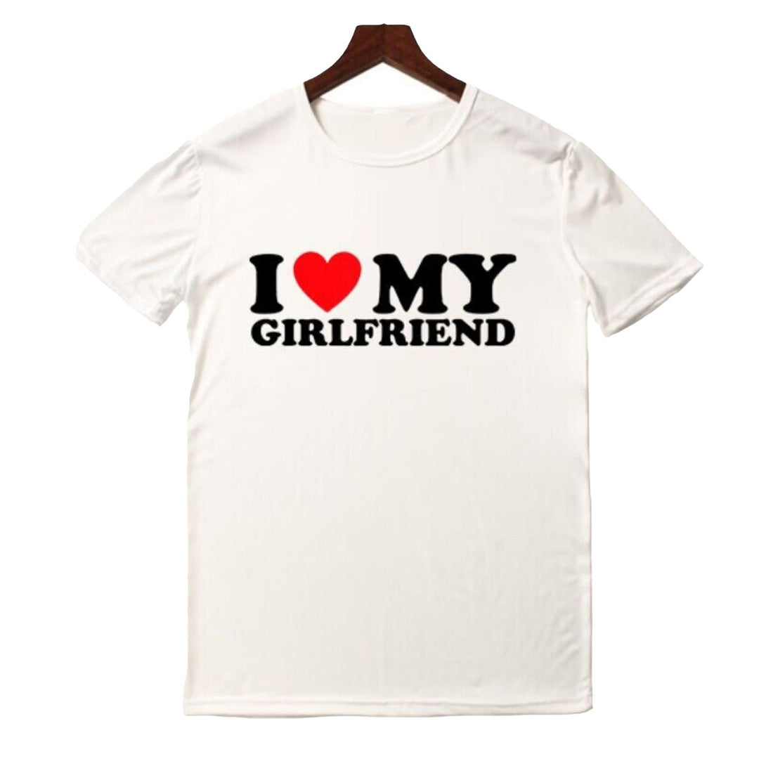 Lover Tee Tops I Love My Girlfriend I Love My Boyfriend Letter Print T-shirt O-neck Short Sleeve Loose Fit Couple Tops Image 3