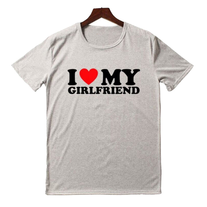 Lover Tee Tops I Love My Girlfriend I Love My Boyfriend Letter Print T-shirt O-neck Short Sleeve Loose Fit Couple Tops Image 4