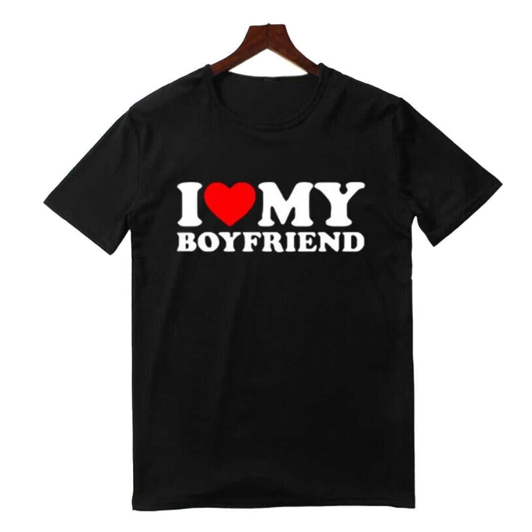 Lover Tee Tops I Love My Girlfriend I Love My Boyfriend Letter Print T-shirt O-neck Short Sleeve Loose Fit Couple Tops Image 4