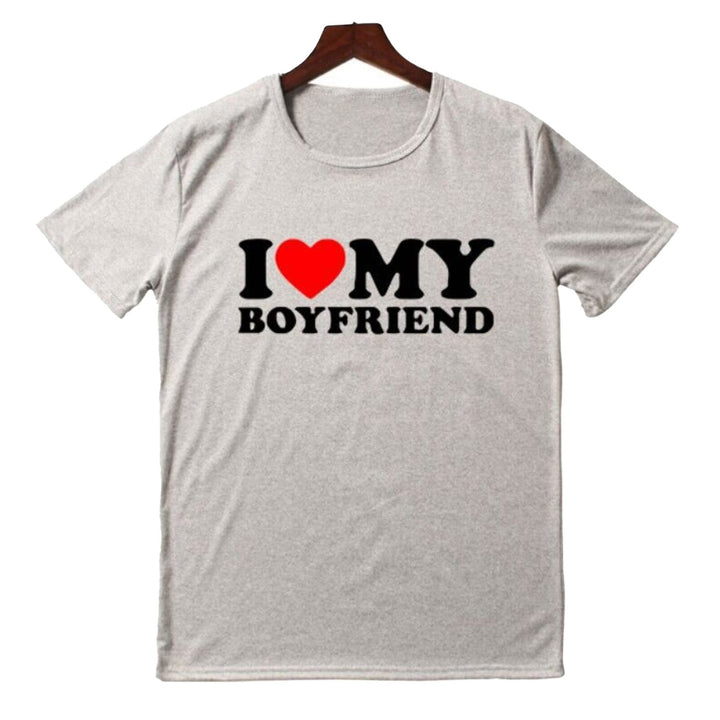 Lover Tee Tops I Love My Girlfriend I Love My Boyfriend Letter Print T-shirt O-neck Short Sleeve Loose Fit Couple Tops Image 6