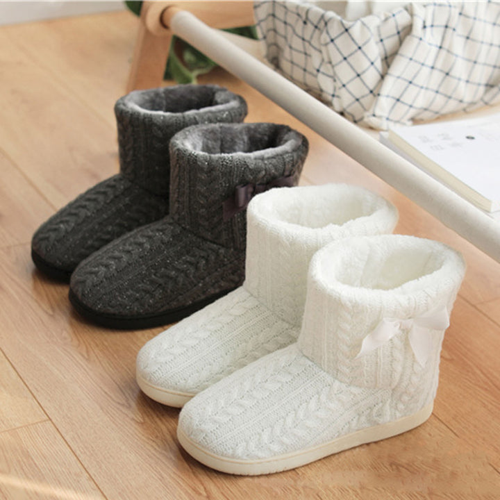 Winter Knitted Warm Women Ankle Snow Boots Anti-slip Home Indoor Outdoor Shoes Image 1