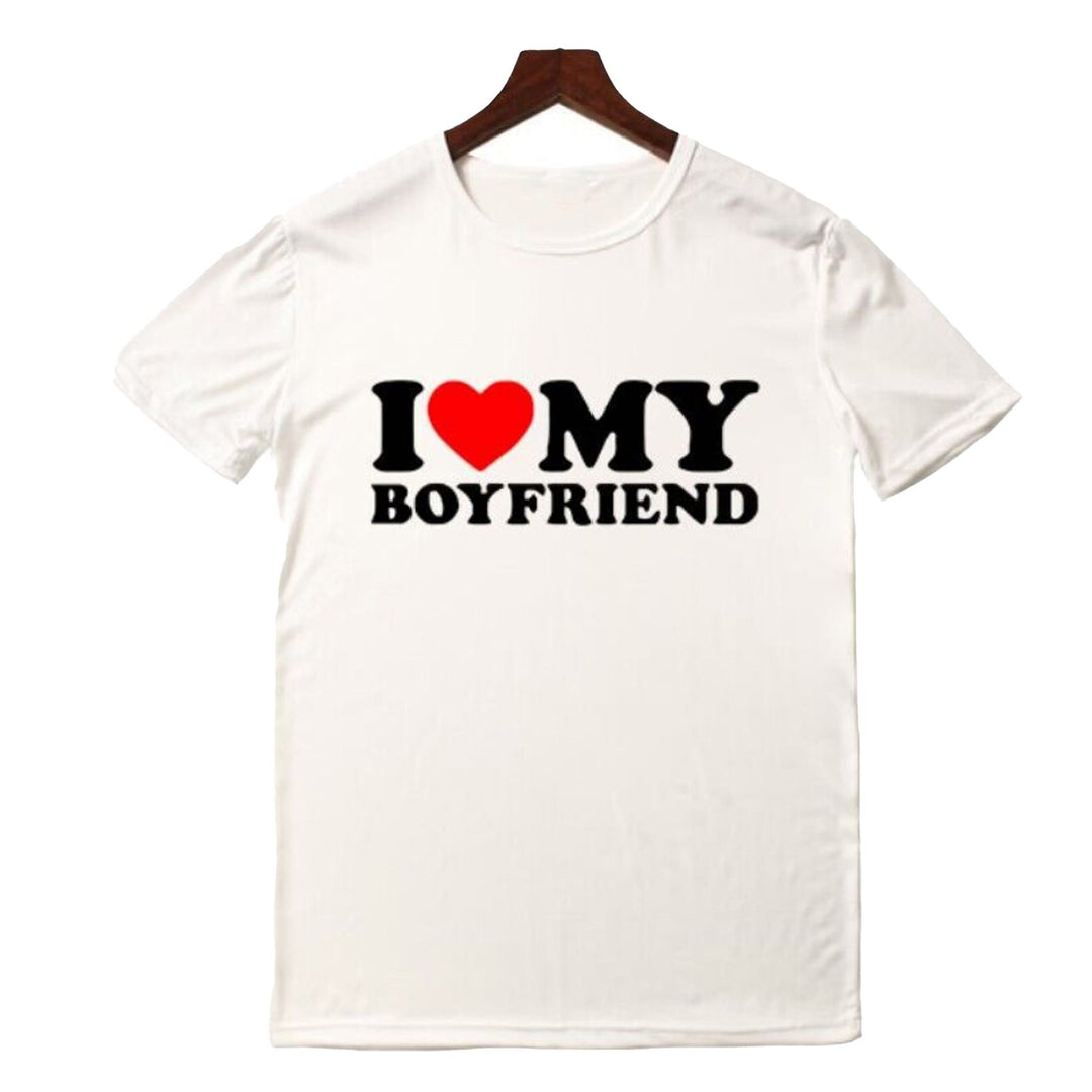 Lover Tee Tops I Love My Girlfriend I Love My Boyfriend Letter Print T-shirt O-neck Short Sleeve Loose Fit Couple Tops Image 7