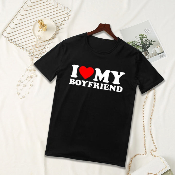 Lover Tee Tops I Love My Girlfriend I Love My Boyfriend Letter Print T-shirt O-neck Short Sleeve Loose Fit Couple Tops Image 8