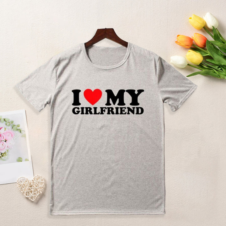 Lover Tee Tops I Love My Girlfriend I Love My Boyfriend Letter Print T-shirt O-neck Short Sleeve Loose Fit Couple Tops Image 9