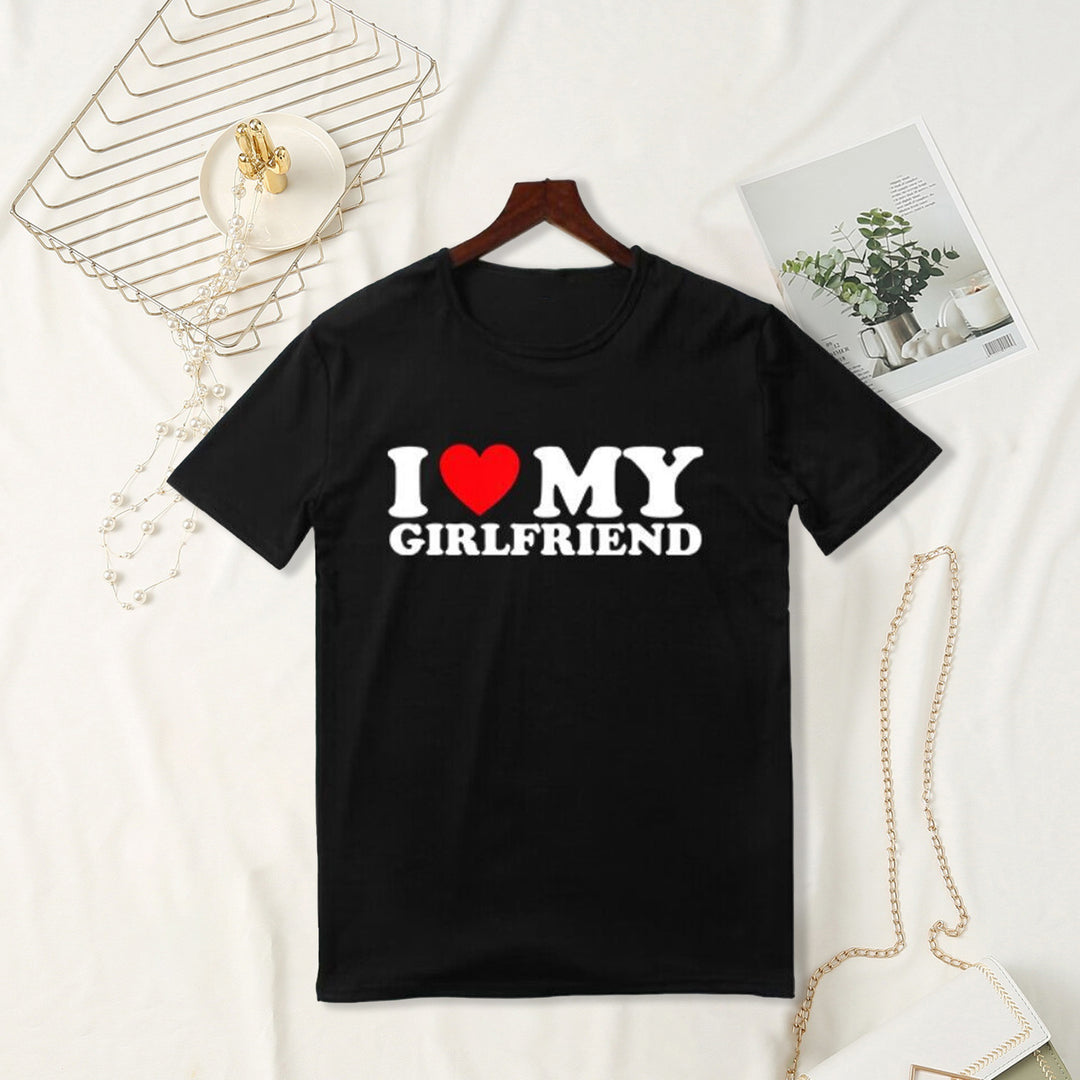 Lover Tee Tops I Love My Girlfriend I Love My Boyfriend Letter Print T-shirt O-neck Short Sleeve Loose Fit Couple Tops Image 11