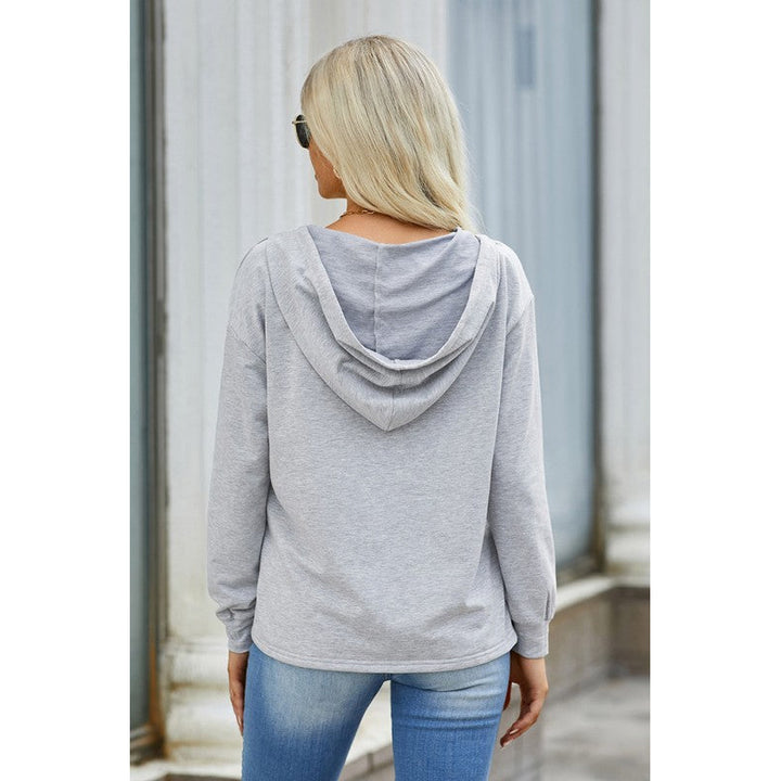 Cotton Mix Vneck Hoodie Top Image 3