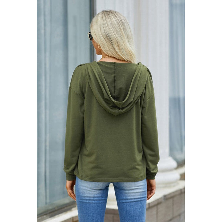 Cotton Mix Vneck Hoodie Top Image 4