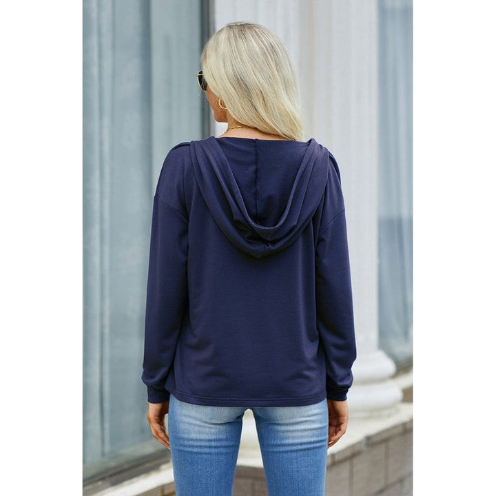 Cotton Mix Vneck Hoodie Top Image 6