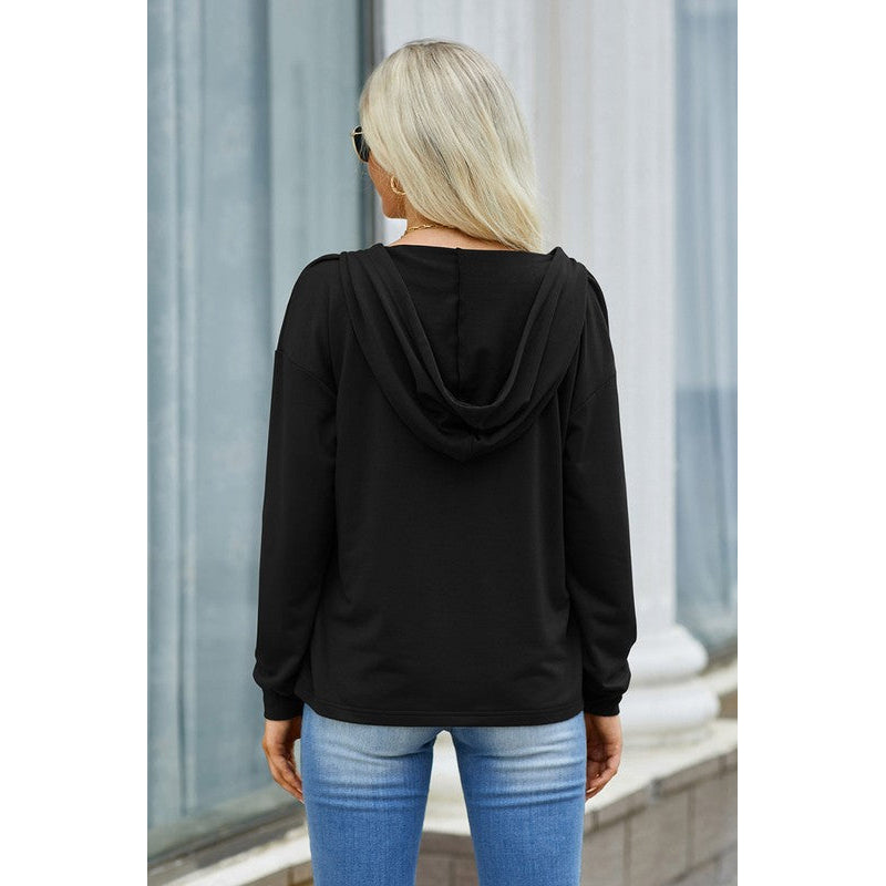 Cotton Mix Vneck Hoodie Top Image 9