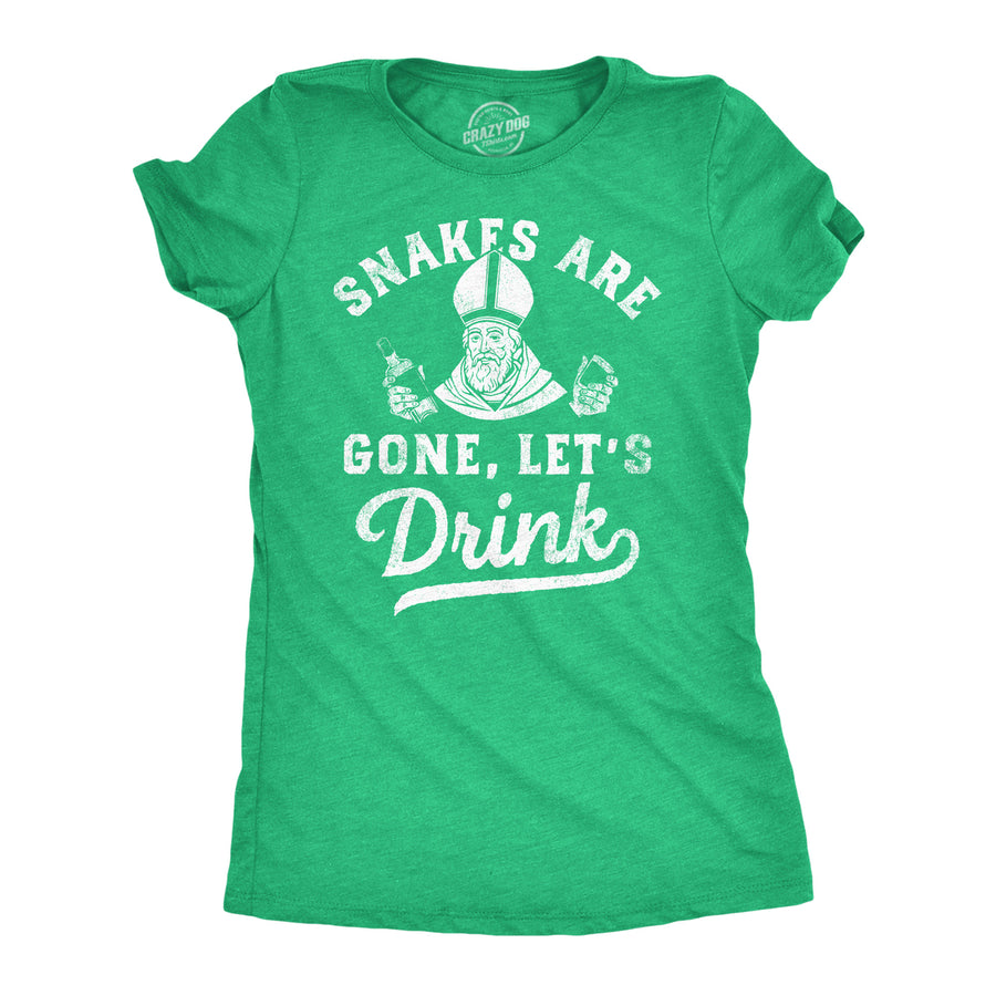 Womens Funny T Shirts Snakes Are Gone Lets Drink St Patricks Day Drinking Tee Image 1