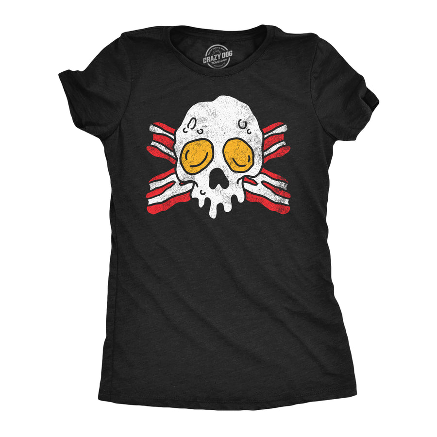 Womens Funny T Shirts Bacon And Eggs Skull Breakfast Graphic Tee For Ladies Image 1