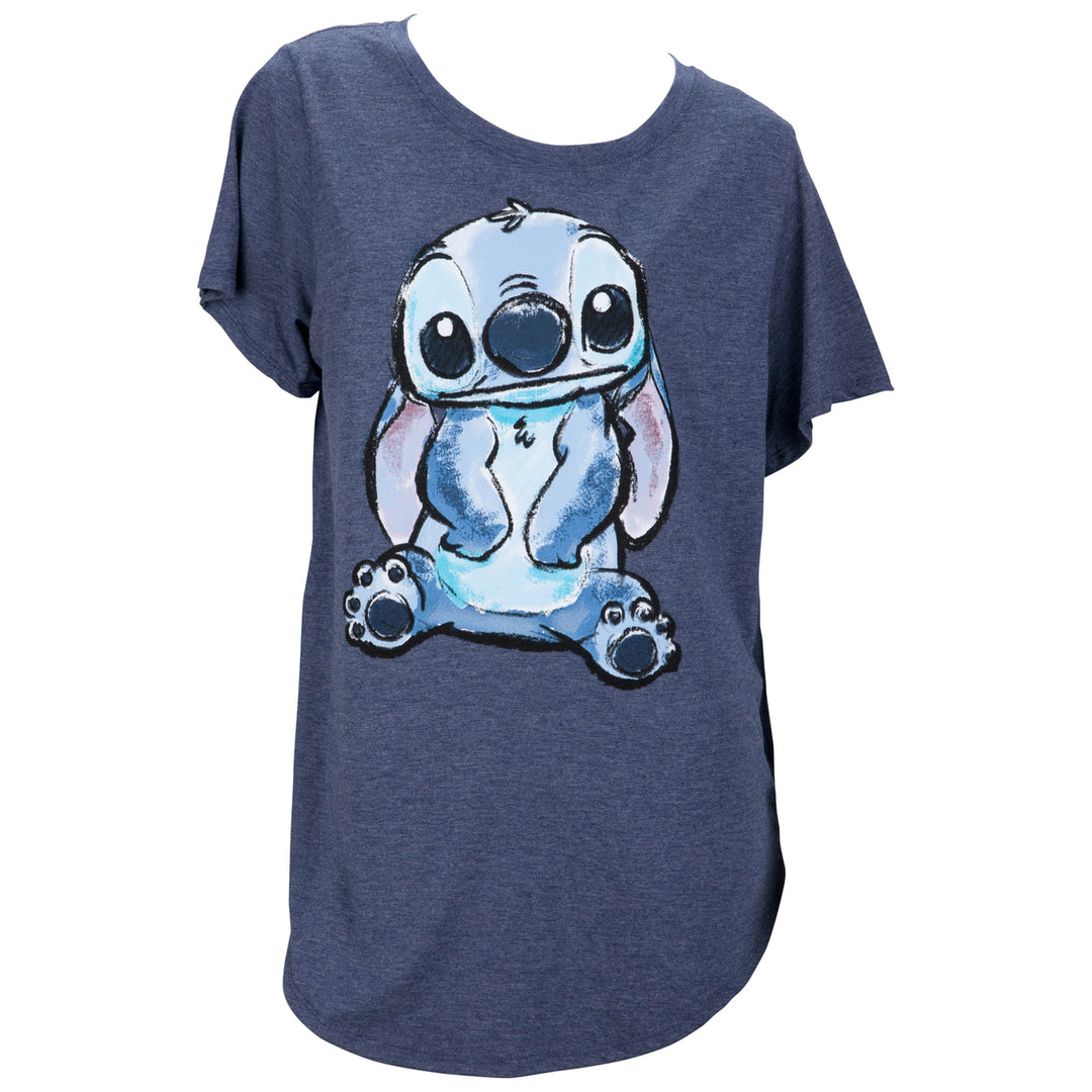 Lilo and Stitch Blue Heather Front Print Juniors Tunic T-Shirt Image 1