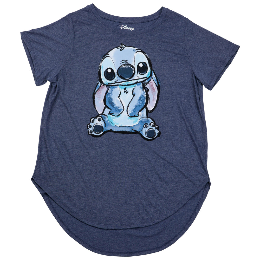 Lilo and Stitch Blue Heather Front Print Juniors Tunic T-Shirt Image 2