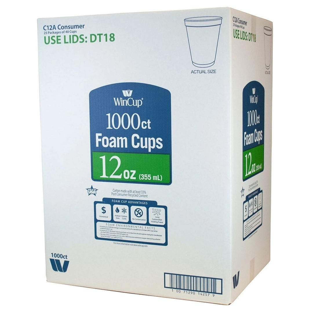 WinCup Foam Drink Cups White 12 Ounce (1,000 Count) Image 1