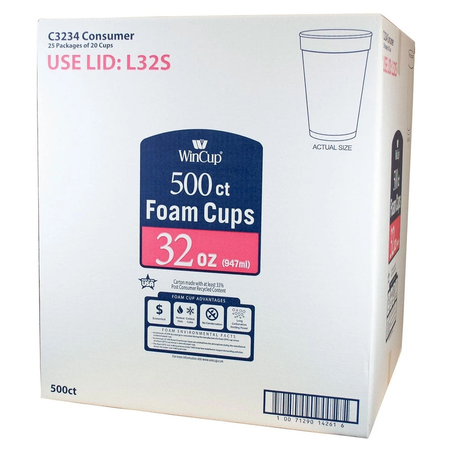 WinCup Foam Drink Cups White 32 Ounce (500 Count) Image 1