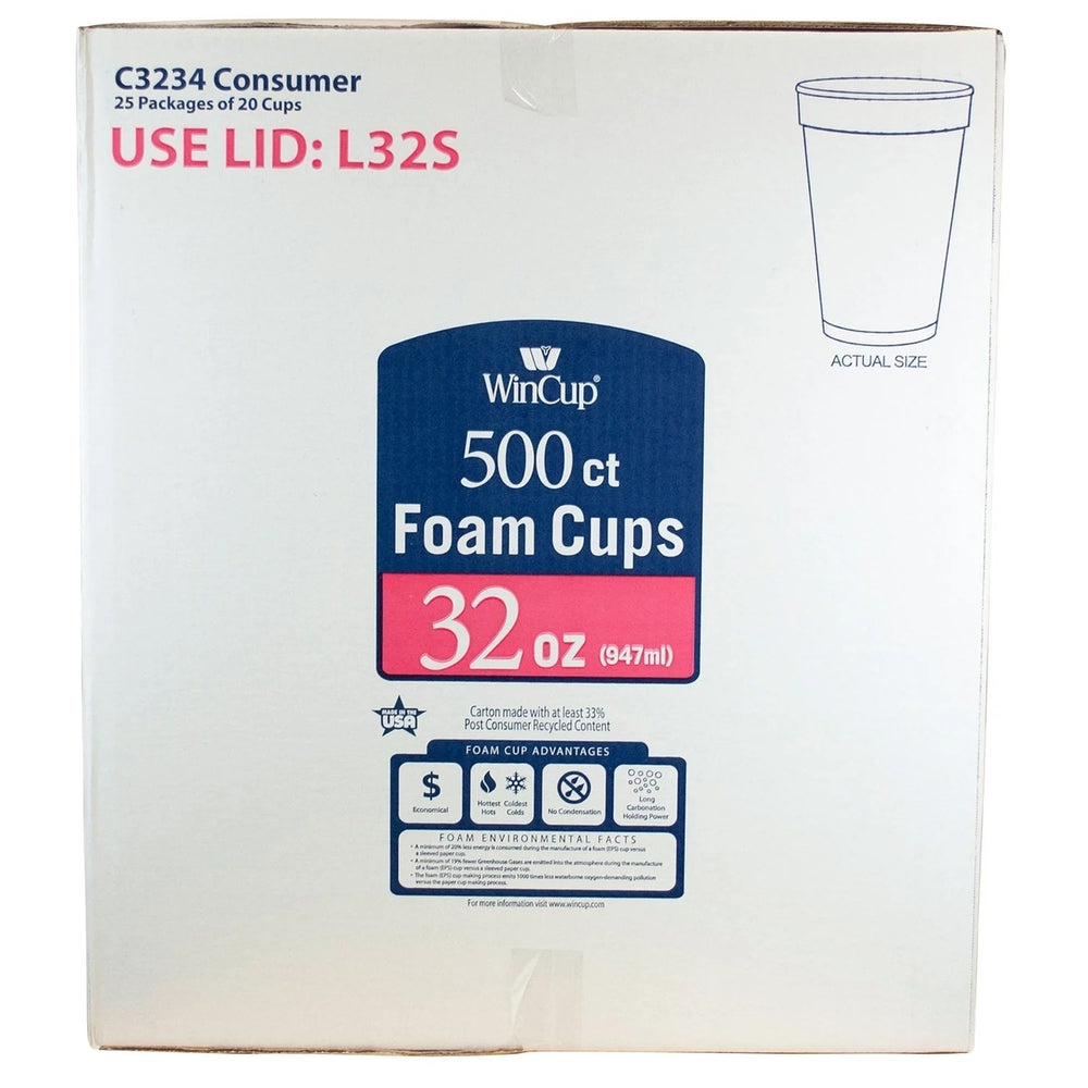 WinCup Foam Drink Cups White 32 Ounce (500 Count) Image 2