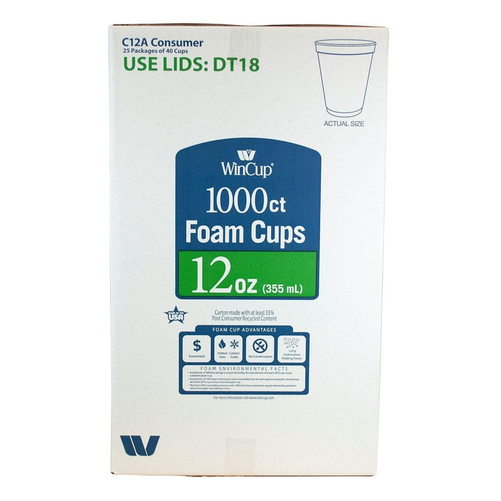 WinCup Foam Drink Cups White 12 Ounce (1,000 Count) Image 2