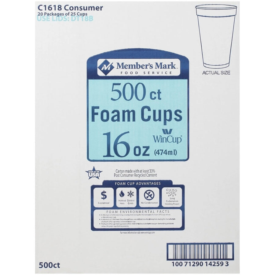 Members Mark Foam Cups 16 Ounce (500 Count) Image 1