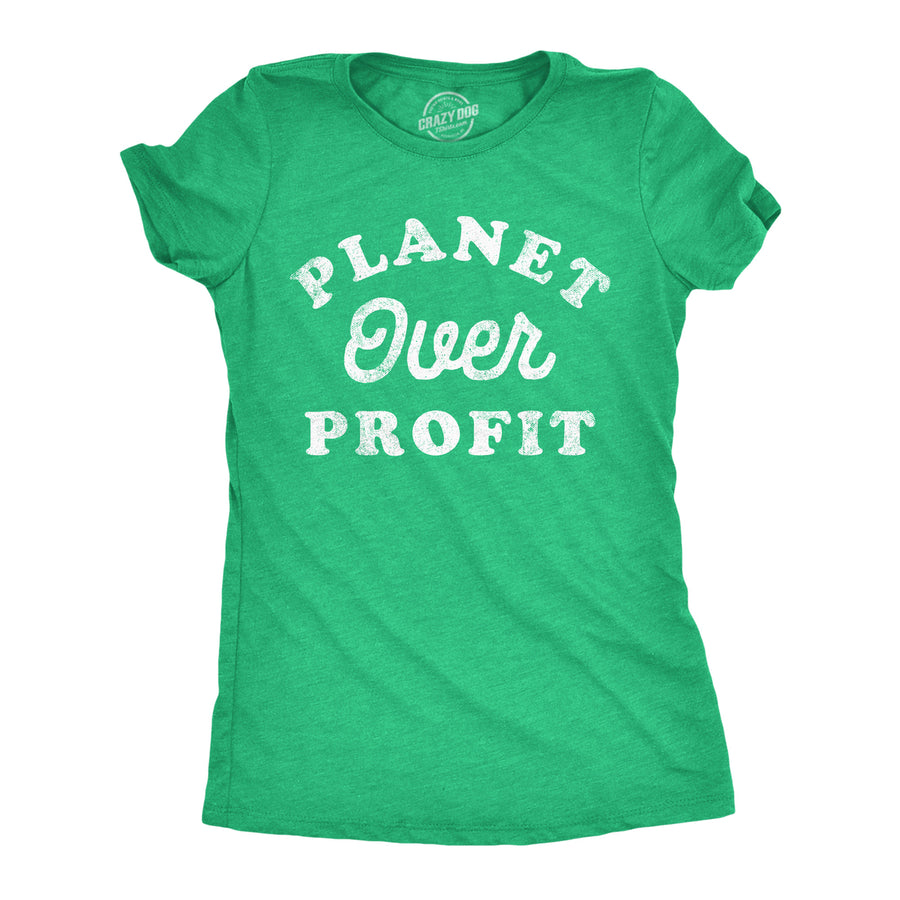 Womens Planet Over Profit Funny T Shirts Earth Day Graphic Tee For Ladies Image 1