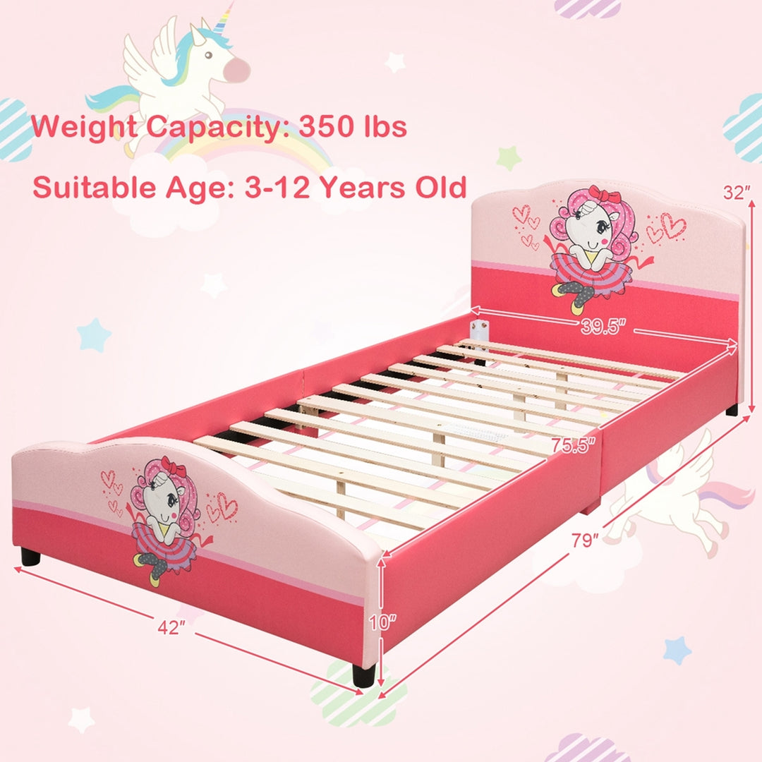 Kids Children Upholstered Platform Toddler Bed Bedroom Furniture Girl Pattern Image 3