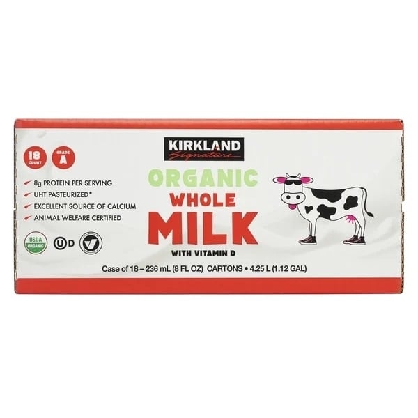 Kirkland Signature Organic Whole Milk 8 Fluid Ounce (Pack of 18) Image 1