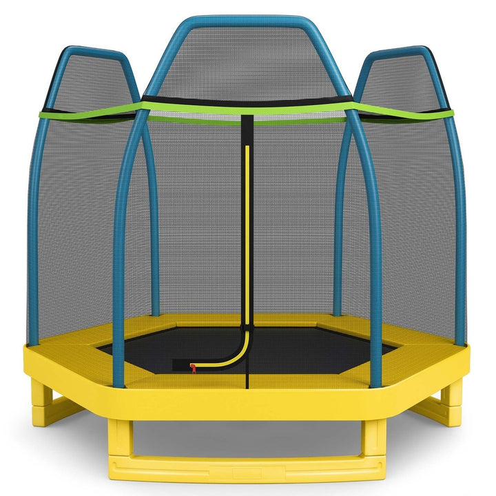 Costway 7 FT Kids Trampoline with Safety Enclosure Net Spring Pad Indoor Outdoor Heavy Duty Yellow/Blue/Green Image 1