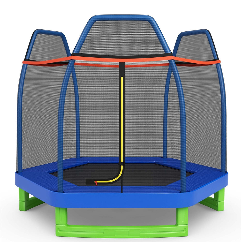 Costway 7 FT Kids Trampoline with Safety Enclosure Net Spring Pad Indoor Outdoor Heavy Duty Yellow/Blue/Green Image 2