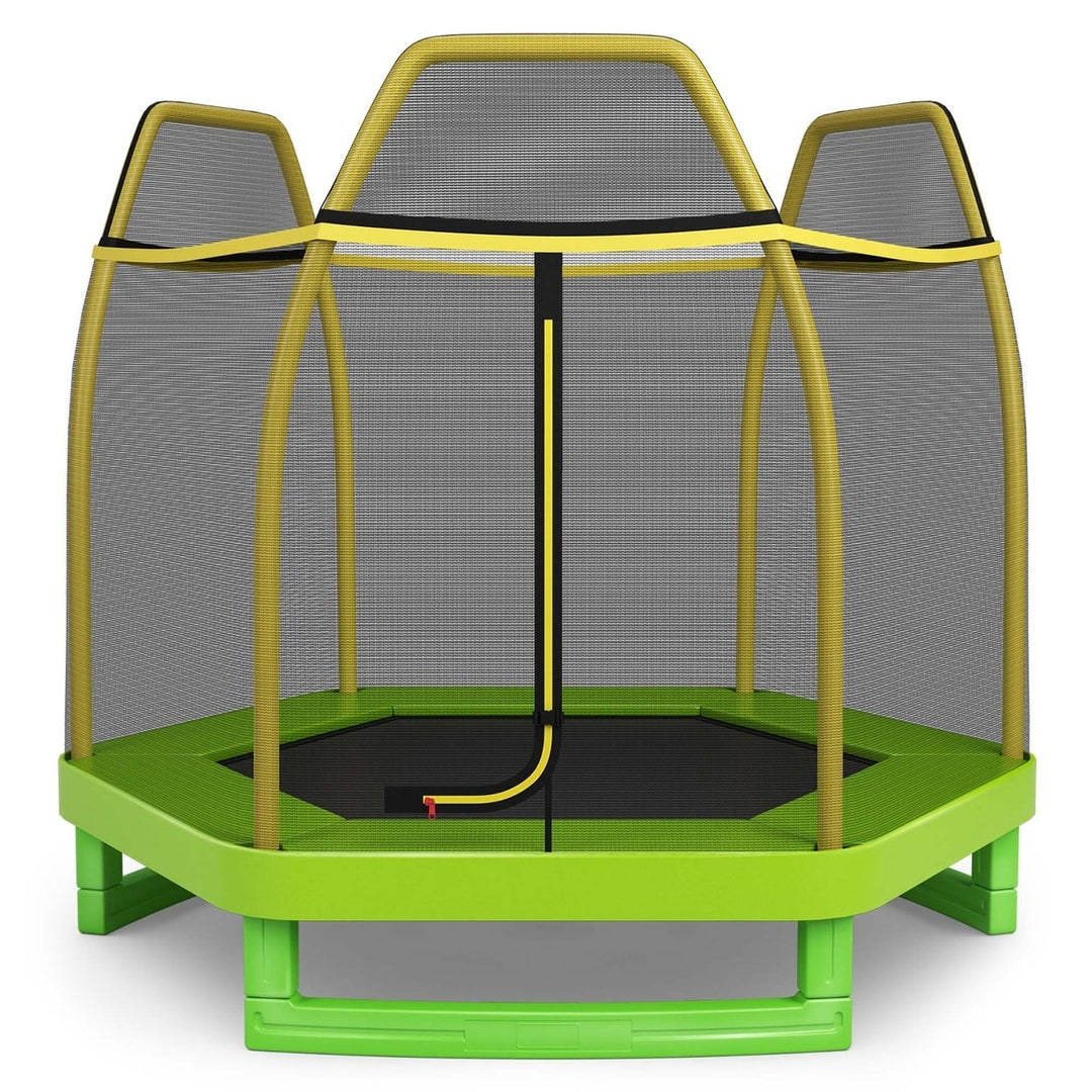 Costway 7 FT Kids Trampoline with Safety Enclosure Net Spring Pad Indoor Outdoor Heavy Duty Yellow/Blue/Green Image 3