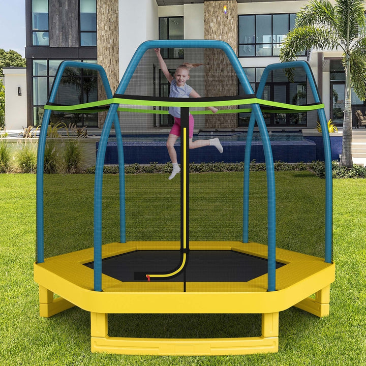 Costway 7 FT Kids Trampoline with Safety Enclosure Net Spring Pad Indoor Outdoor Heavy Duty Yellow/Blue/Green Image 6